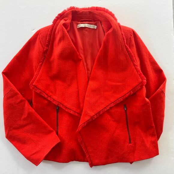 Marie Oliver Open Front Moto Tweed Jacket Brilliant Red Orange Size Medium - Picture 1 of 7